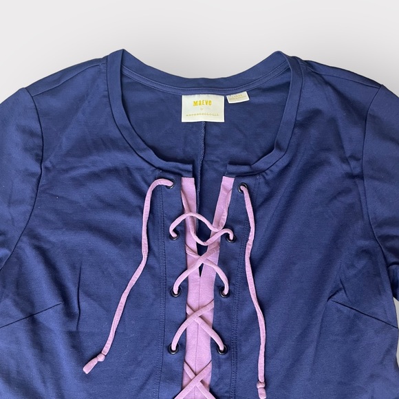 Maeve by Anthropologie Navy Fit & Flare Lace Up Front Dress - Picture 4 of 6